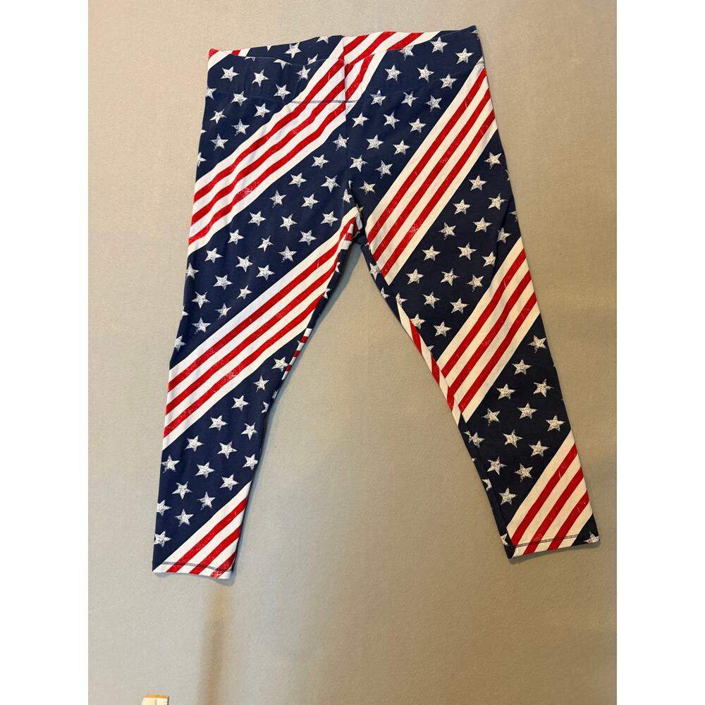 Patriotic American Flag Leggings Large | Red White Blue Stars & Stripes Stretch